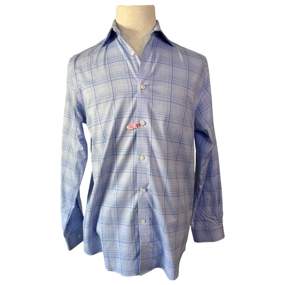Michael Kors Blue Plaid Dress Shirt Button-Up Long Sleeve Men's XL